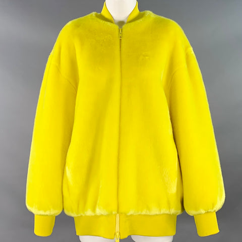 TIBI Size S Yellow Acrylic Faux Fur Oversized Zip Up Bomber Jacket