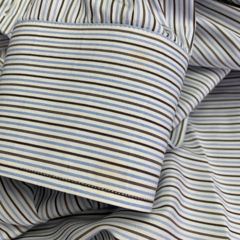 ERMENEGILDO ZEGNA Size L White Blue Brown Stripe Cotton Long Sleeve Shirt