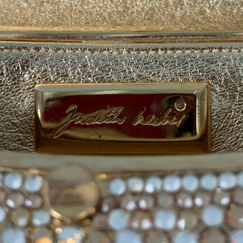 JUDITH LEIBER Gold Metallic Rhinestones Evening Handbag