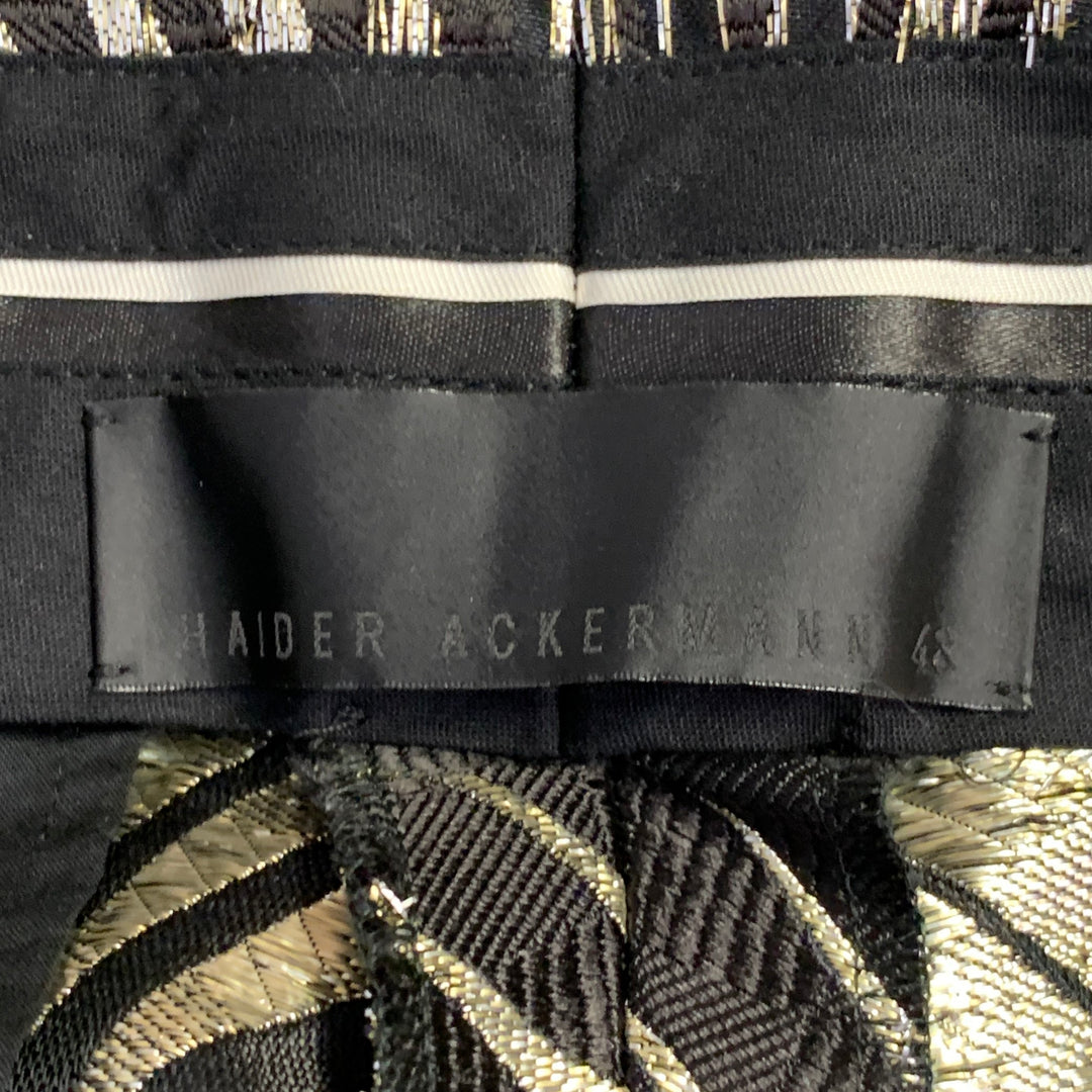 HAIDER ACKERMANN Size 32 Black Gold Jacquard Silk Blend Sunburst Cropped Casual Pants