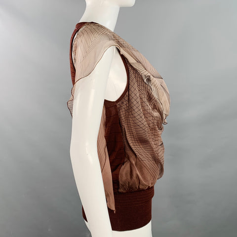 HERMES T.6 Robe Top Écharpe en Soie sans Manches Mélange de Coton Tissus Mixtes Marron Orange