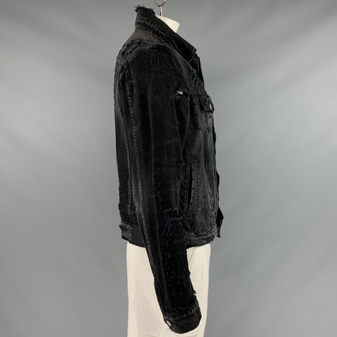 AMIRI Taille XL Veste camionneur en coton en détresse gris noir