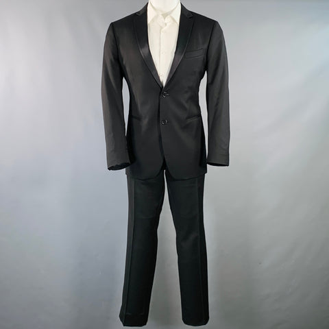 JOHN VARVATOS Size 40 Regular Black Wool Twill Notch Lapel Suit