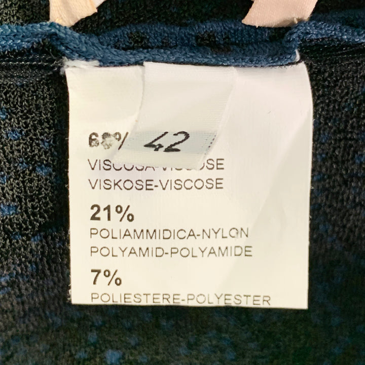 ALAIA Size 6 Navy Black Textured Geometric Viscose Blend Bell Skirt 3/4 Sleeve Dress