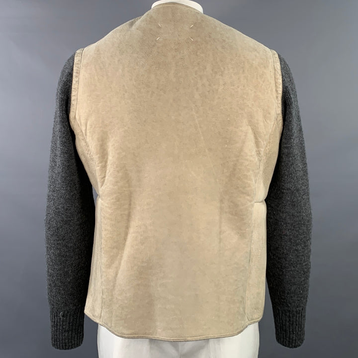 MAISON MARGIELA Size 42 Grey Stone Mixed Fabrics Wool Suede Collarless Jacket