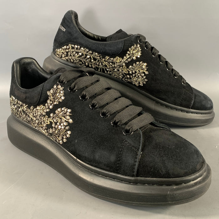 ALEXANDER MCQUEEN Size 10 Black Silver Beaded Suede Low Top Sneakers