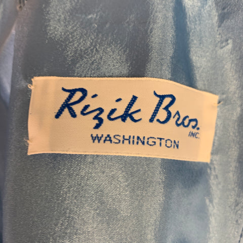RIZIK BROS. Size 6 Cream Blue Tan Silk Floral Shawl Strapless Gown