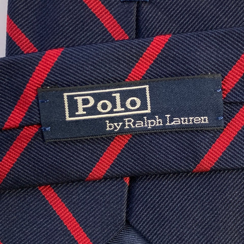POLO Navy Red Gold Emblem Stripe Silk Tie