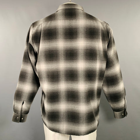 BEAMS PLUS Size L Grey Black Plaid Polyester Long Sleeve Shirt Jacket
