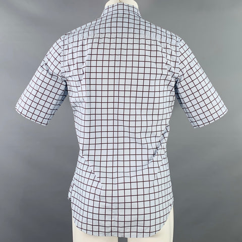 MARNI Size S Blue Brown Window Pane Cotton Button Up Short Sleeve Shirt