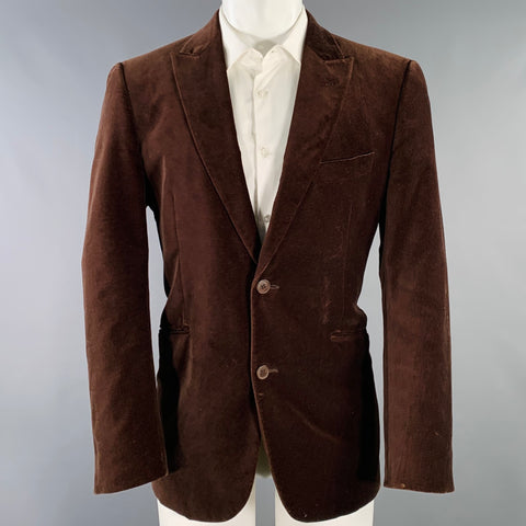 UNGARO Size 40 Regular Brown Velvet Cotton Peak Lapel Sport Coat