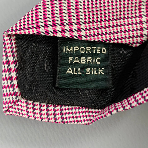 SAKS FIFTH AVENUE Pink White Glenplaid Silk Tie
