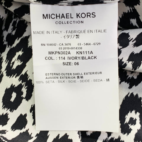MICHAEL KORS COLLECTION Size 6 Black White Silk Animal Print Butterfly Sleeve Long Sleeve Blouse