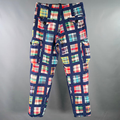 MONITALY Size M Navy Multi Color Patchwork Cotton Cargo Pockets Casual Pants