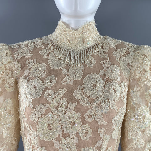 FRANK MASANDREA Size S Cream Floral Wedding Gown Long Gown/Evening Wear