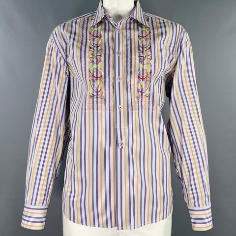 ROBERT GRAHAM Size XXL White Multi Color Stripe Cotton Long Sleeve Shirt