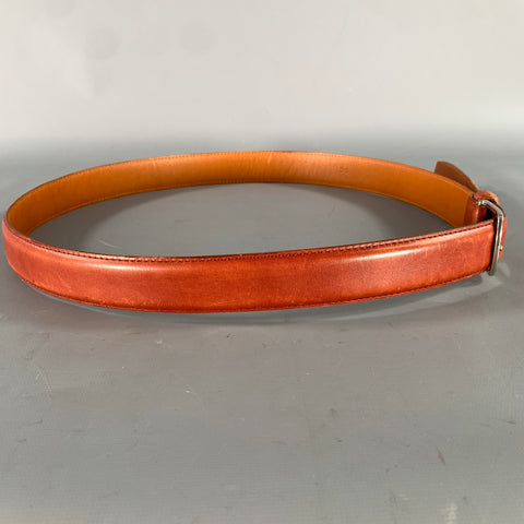 LONGHI Size 38 Brown Mahagony Crackled Leather Belt
