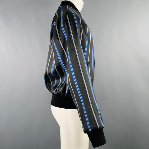 3.1 PHILLIP LIM Size M Black Blue Stripe Satin Bomber Jacket