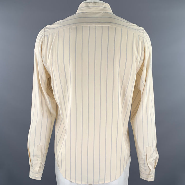 SANDRO Size XL Cream Blue Stripe Viscose Long Sleeve Shirt