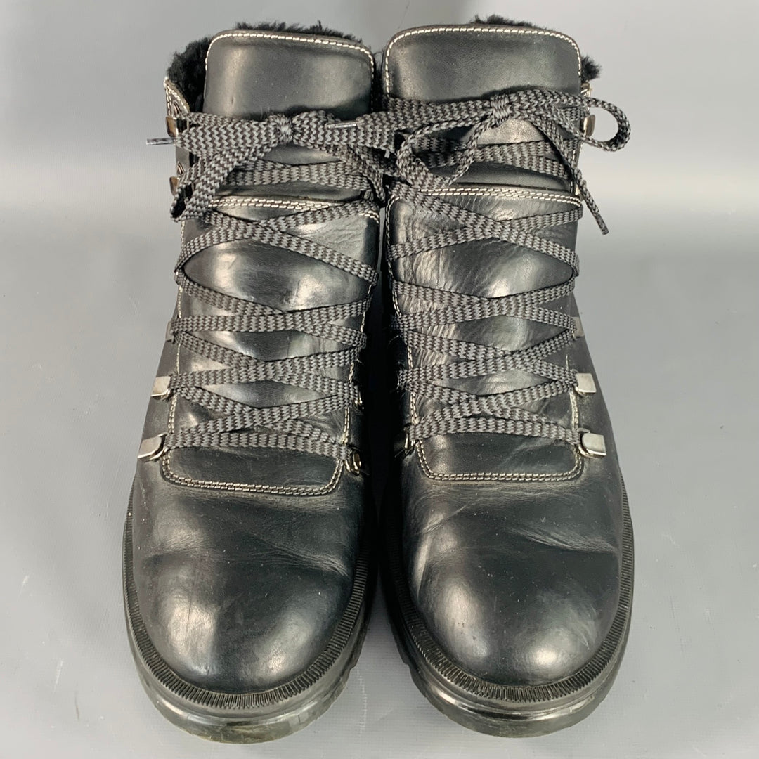 JIMMY CHOO Size 13 Black Leather Shearling Lace-Up Hiking Boots