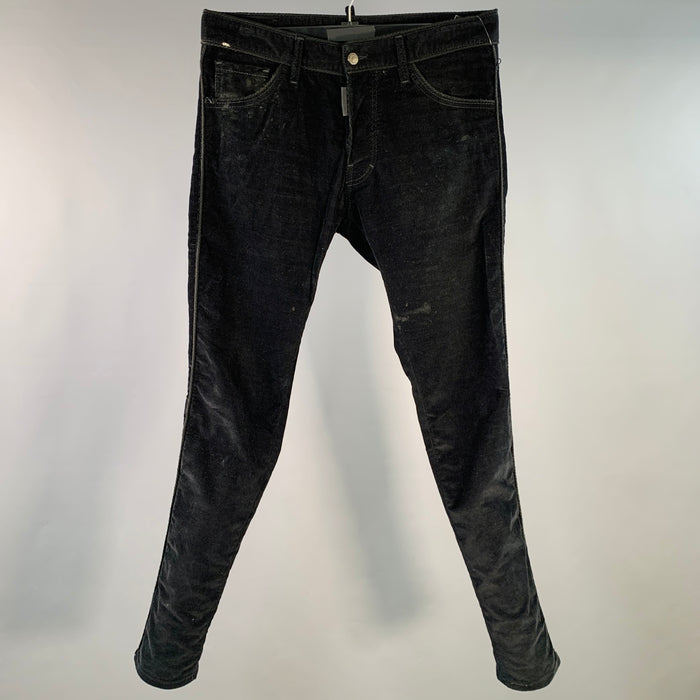 DSQUARED2 Size 32 Black Corduroy Cotton Blend Button Fly Casual Pants