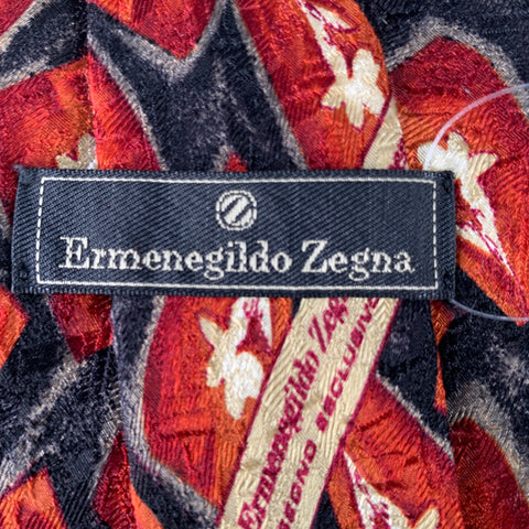 ERMENEGILDO ZEGNA Burgundy Black Abstract Silk Tie