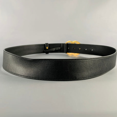 GUCCI Size 38 GG Marmont Black Gold Leather Belt