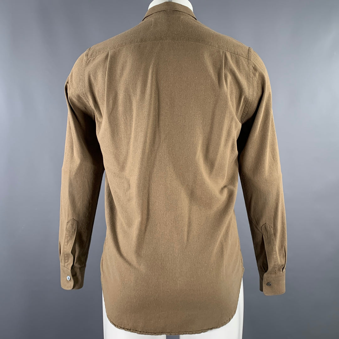 OUR LEGACY Size M Khaki Silk One Pocket Long Sleeve Shirt