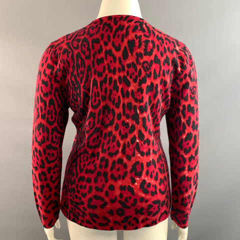 NEIMAN MARCUS Size XL Red Black Cashmere Leopard Pullover Womens