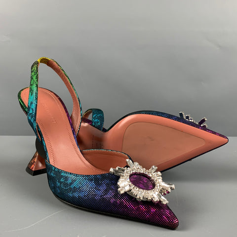 AMINA MUADDI Size 8 Multi-Color Suede Rainbow Slingback Pumps
