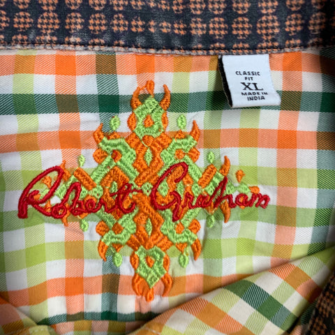 ROBERT GRAHAM Size XL Green Orange Checkered Cotton Long Sleeve Shirt