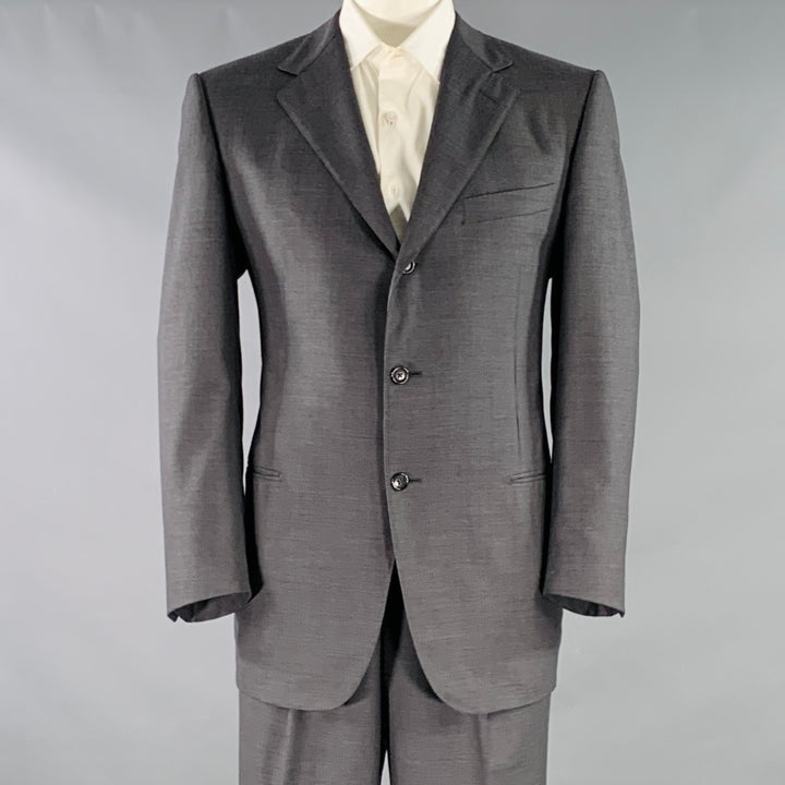 ERMENEGILDO ZEGNA Size 44 Grey Charcoal Wool Notch Lapel Suit