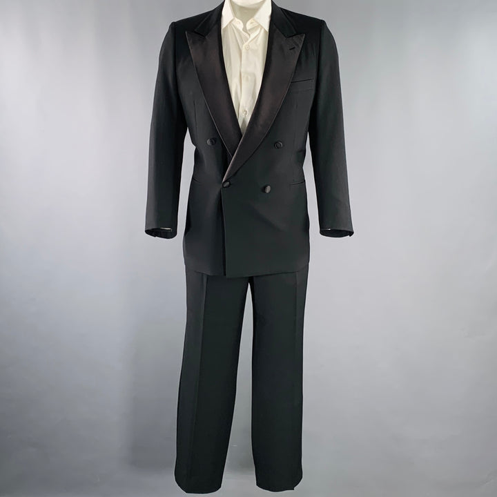 BRIONI Size 46 Black Wool Double Breasted Tuxedo