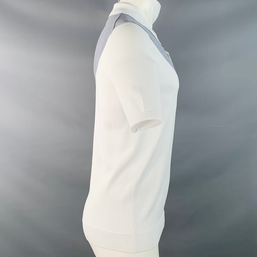 REISS Size S White Blue Navy Color Block Wool Blend Jersey Zip Up Polo