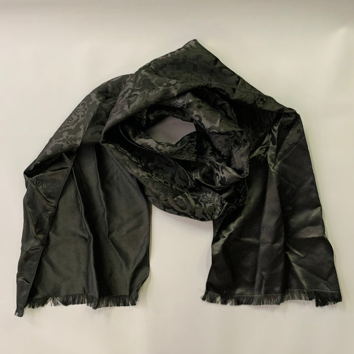 GIORGIO ARMANI Black Tapestry Wool Silk Fringe Scarf