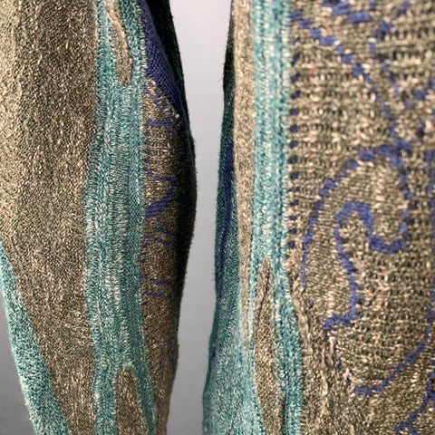 EMPORIO ARMANI Size L Green Blue Geometric Cotton Linen Crew Neck Sweater