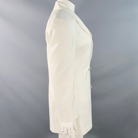 ROTATE Size 10 White Polyester Wool Double Breasted Notch Lapel Jacket