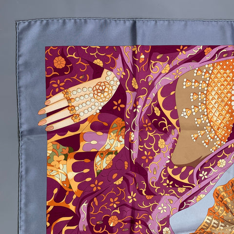 HERMES Grey Multi-Color Print Silk Scarves