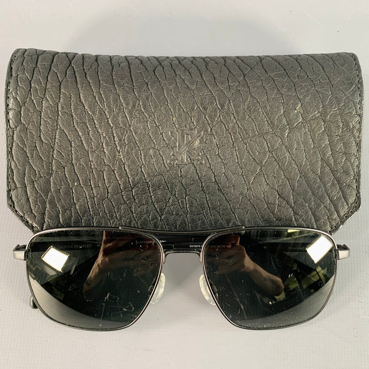 OLIVER PEOPLES Linford Black Metal Pilot Sunglasses