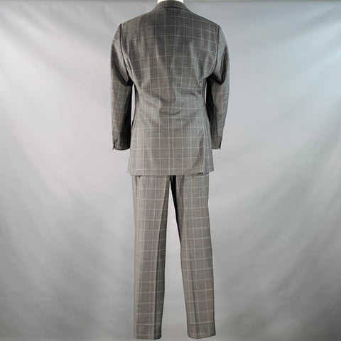 POLO by RALPH LAUREN Size 40 Regular Grey White Checkered Virgin Wool 3 Piece Suit