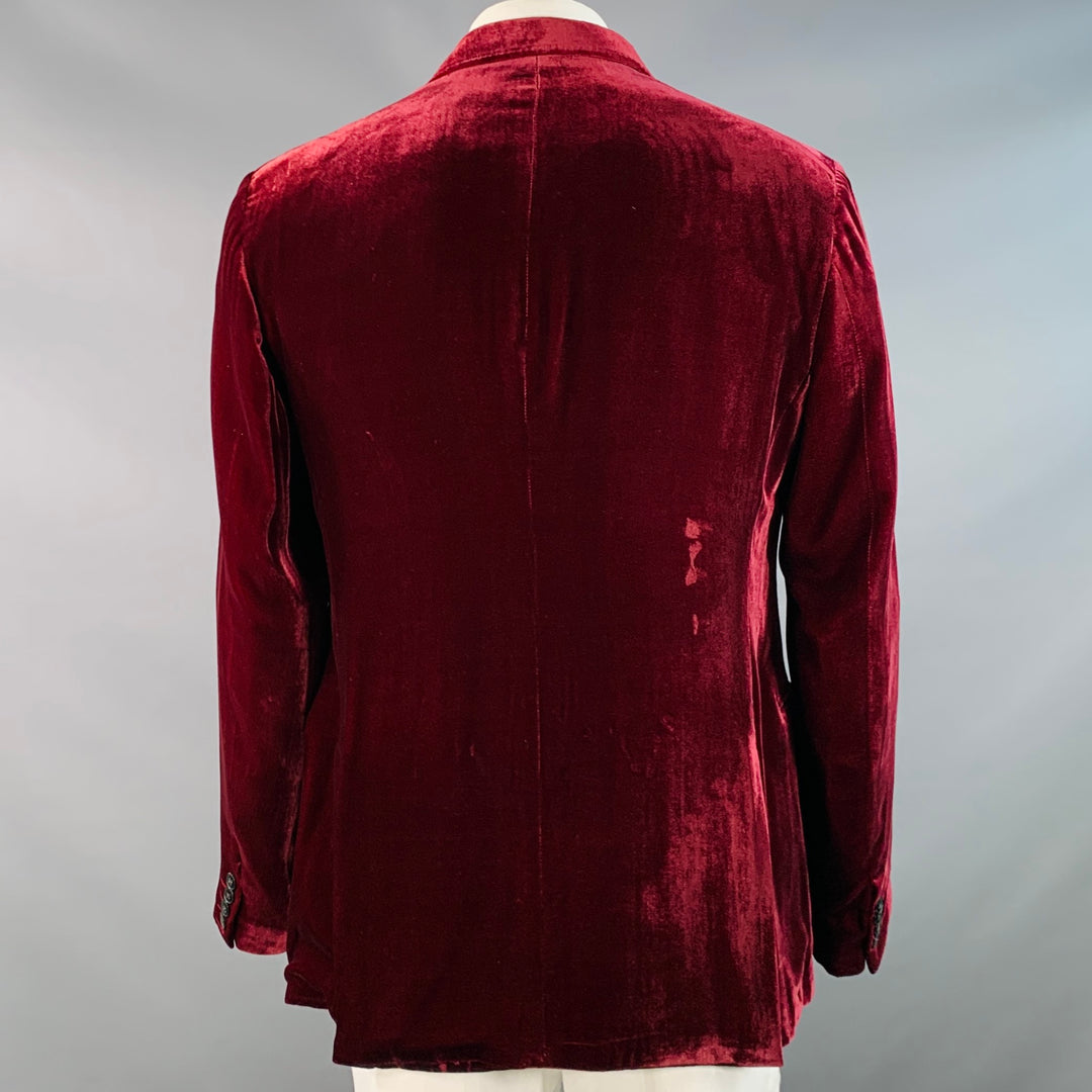 ARMANI COLLEZIONI Size 46 Long Burgundy Velvet Rayon Silk Sport Coat