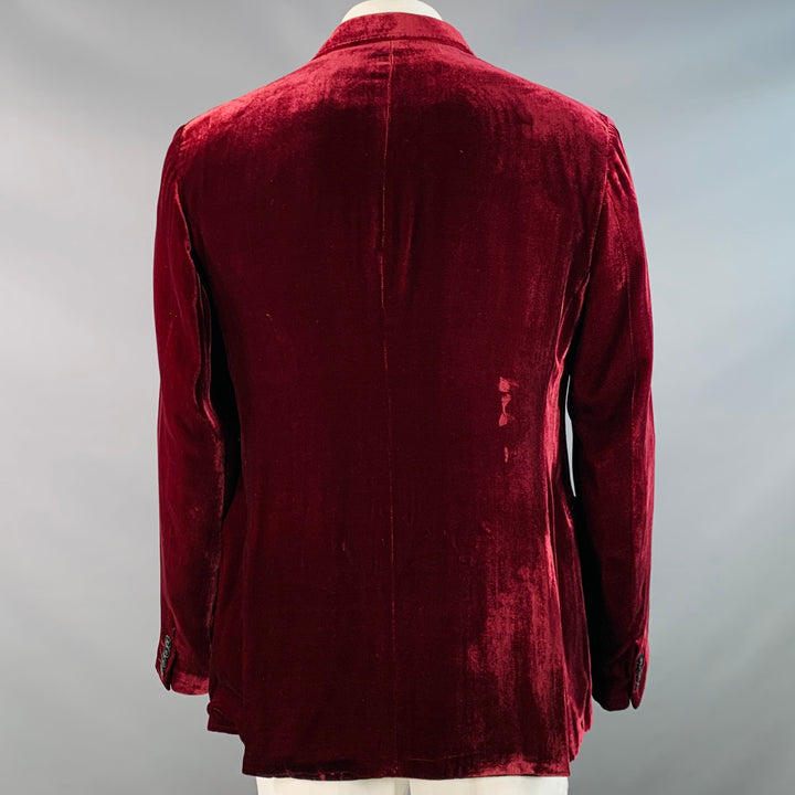 ARMANI COLLEZIONI Size 46 Long Burgundy Velvet Rayon Silk Sport Coat