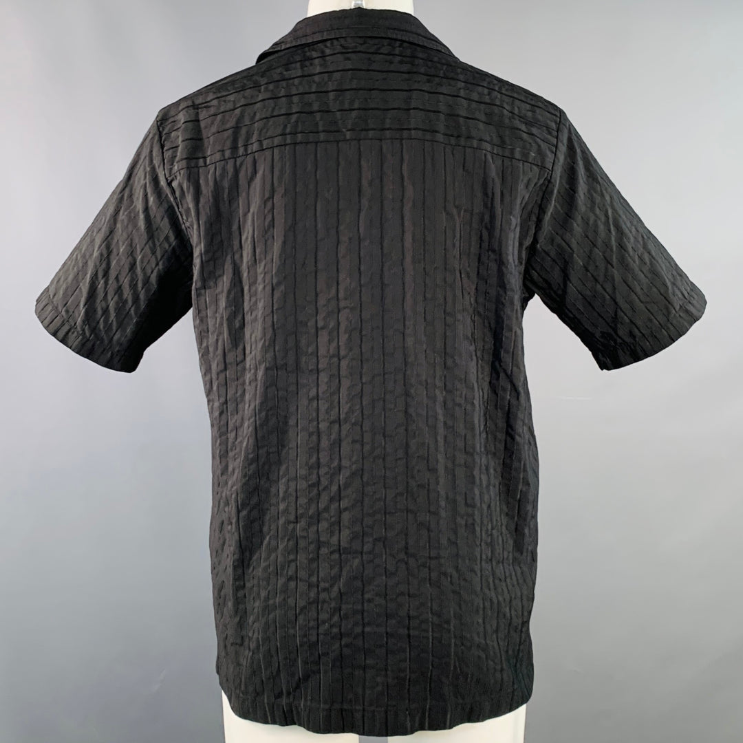 OUR LEGACY Size S Black Pinstripe Polyester Cotton Short Sleeve Shirt