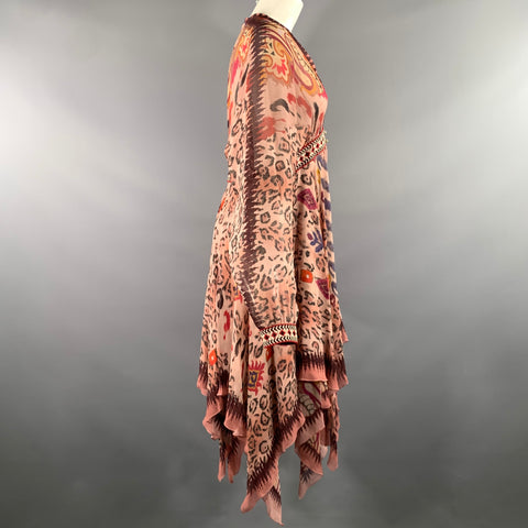 ETRO Size 12 Pink Silk Paisley Ruffle Dress