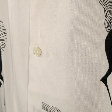 PORTUGUESE FLANNEL Size M White Black Print Lyocell Camp Short Sleeve Shirt