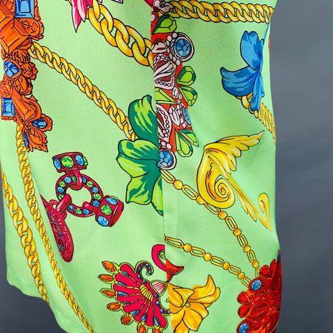 VERSACE Size M Green Multi Color Baroque Twill Short Sleeve Shirt