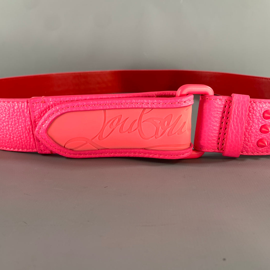 CHRISTIAN LOUBOUTIN Size 38 Pink Red Studded Leather Belt