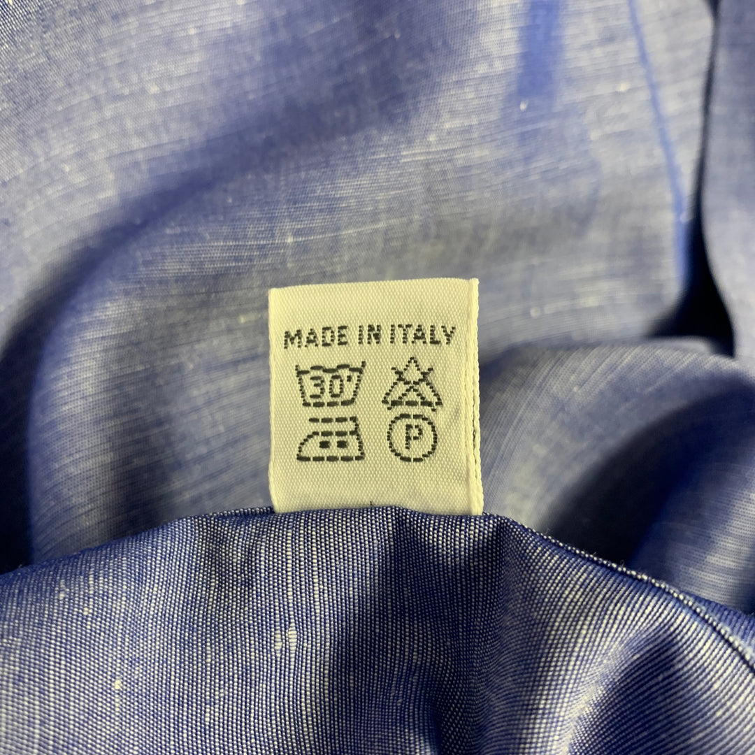 CIFONELLI Size M Blue Cotton Linen Cutaway Collar Long Sleeve Shirt