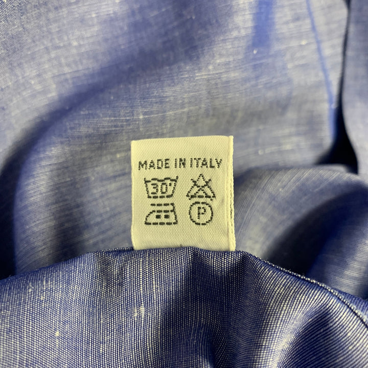 CIFONELLI Size M Blue Cotton Linen Cutaway Collar Long Sleeve Shirt
