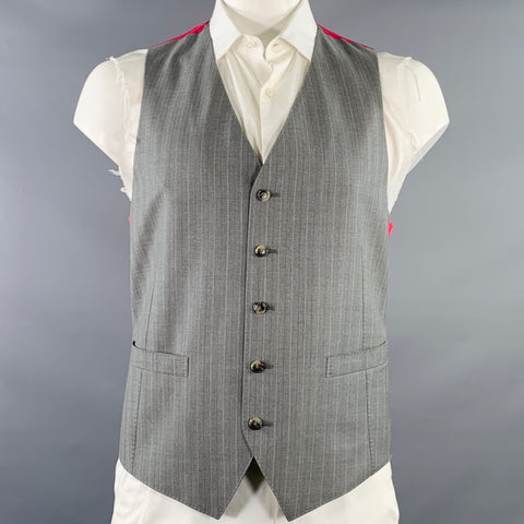 Ensemble Costume et Gilet ASTOR & BLACK Taille 44 Rayures Grises et Brunes, Simple Boutonnage